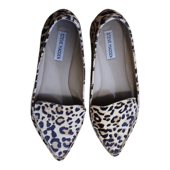 Steve Madden Leopard Print Cowhair Pointed Toe Loafers Size 9W - Picture 1 of 6